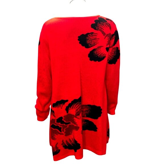 CCC Spring Pullover Stretch Loose Red Black Floral Sweater Dress Rhinestones LGE - Picture 3 of 8